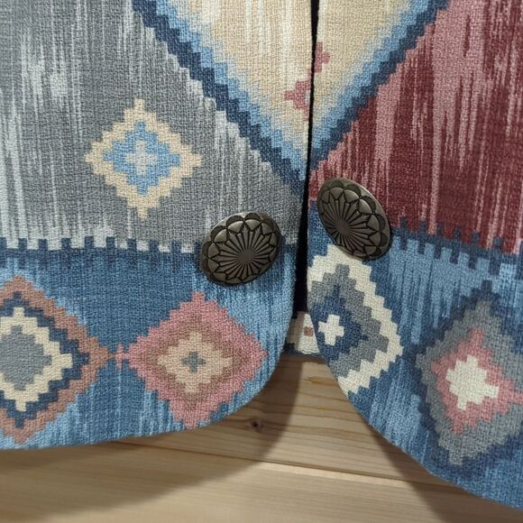 Vintage Western Jacket Womens Large Multicolor Pastel Southwestern Print Cropped - Picture 3 of 9